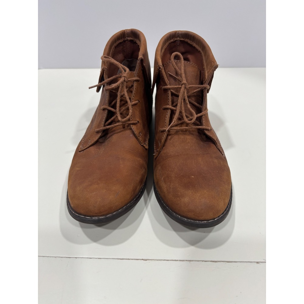 Steve Madden STUN-RED Brown Leather Fold Over Lace Up Ankle Boots Womens 8.5 M - Picture 2 of 7
